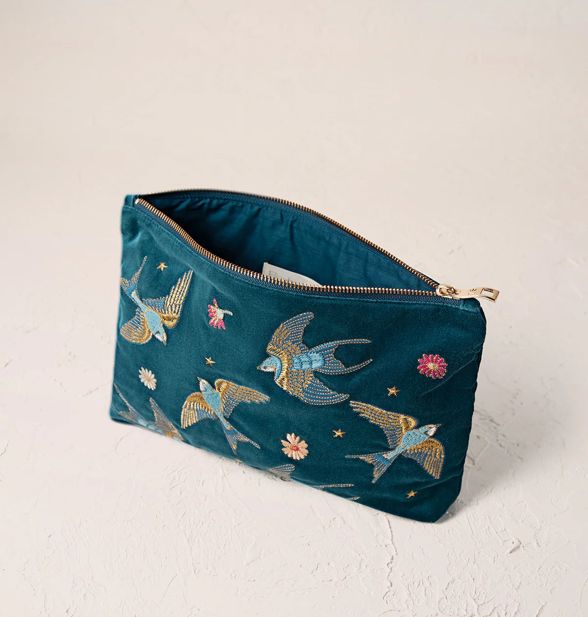 Swallows Rich Blue Velvet Everyday Pouch
