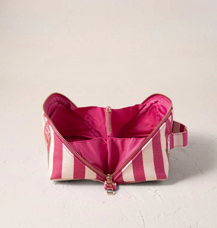 Tulip Stripe cotton Open Flat Makeup Bag - Pink