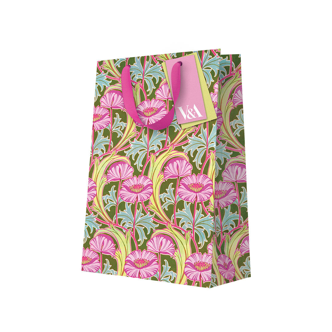 V&A Neon Pink Poppies Large Gift Bag