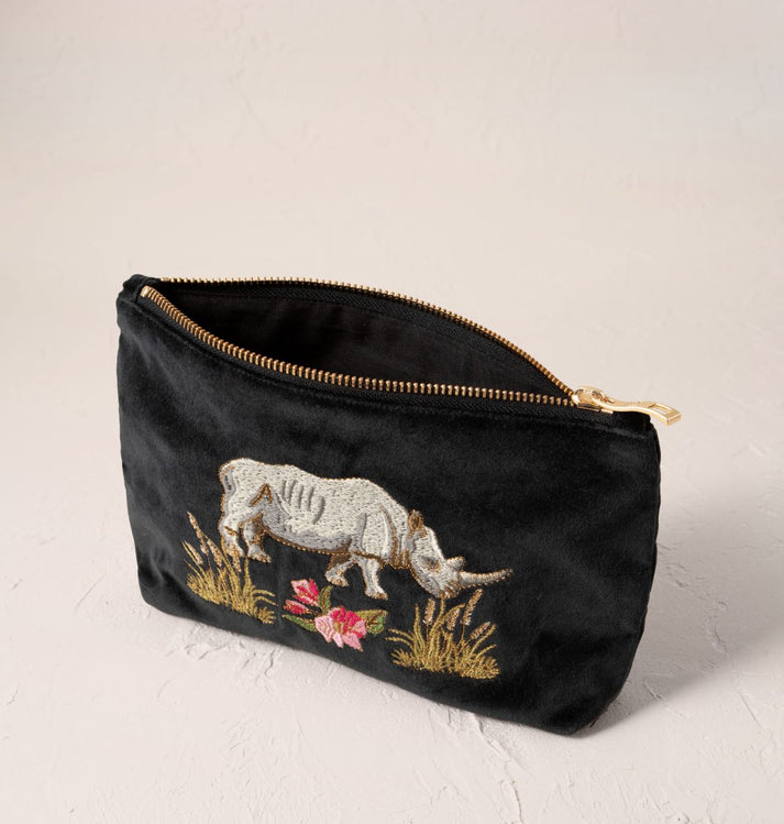 Wild Rhino Velvet Mini Pouch -Charcoal