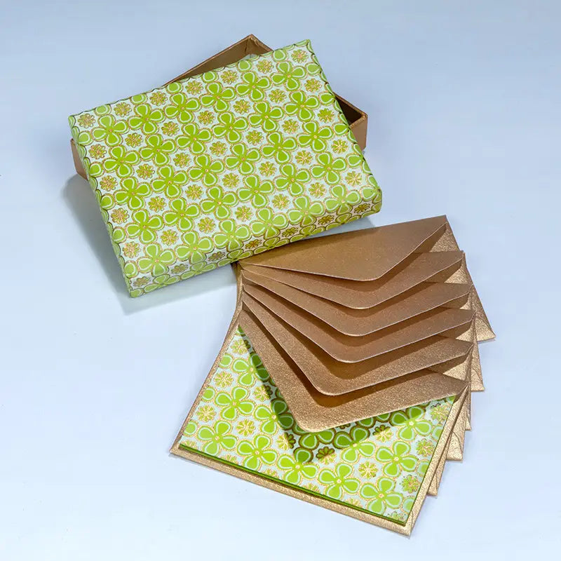 Green Geometric Floral Notecards - Box of 6