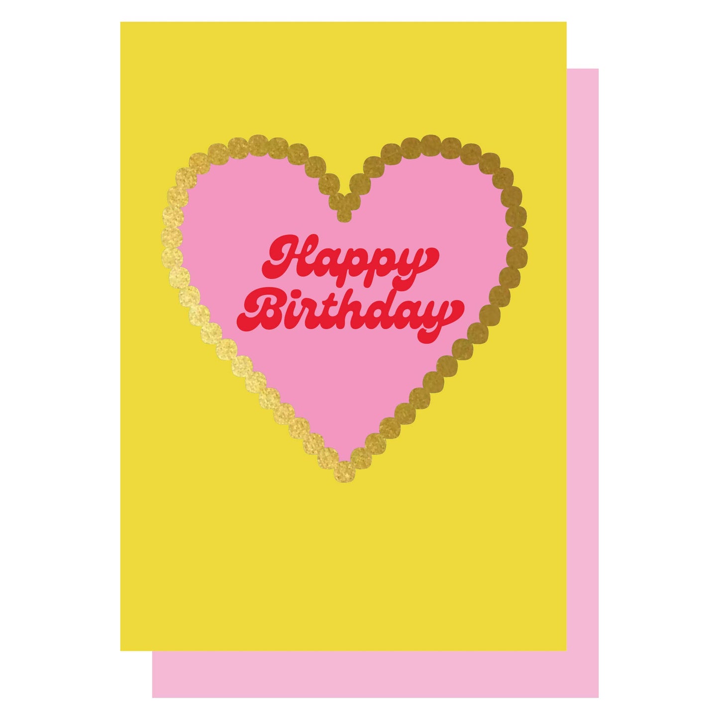 Happy Birthday yellow gold hot foil heart card