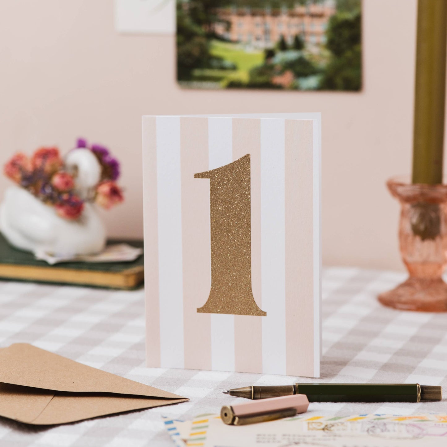 Age 1 Glitter 1st Birthday Card: Naked