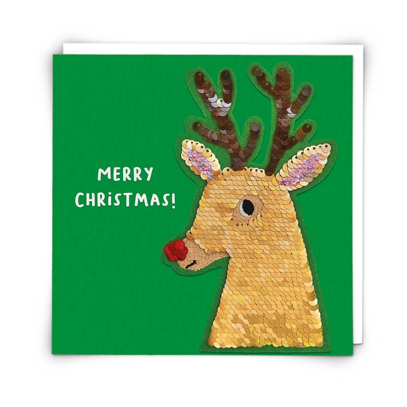 Reindeer Christmas Card with Reusable Reversible Sequins