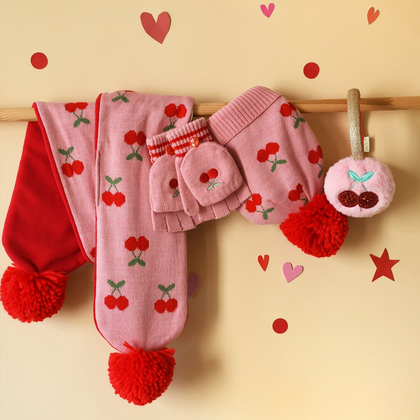 Cheerful Cherry Knitted Gloves - 3-6 Years