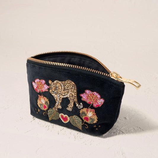 Celestial Leopard Coin Purse - Charcoal Velvet
