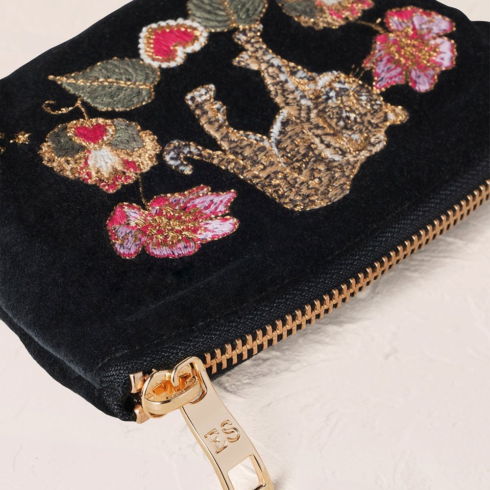 Celestial Leopard Coin Purse - Charcoal Velvet