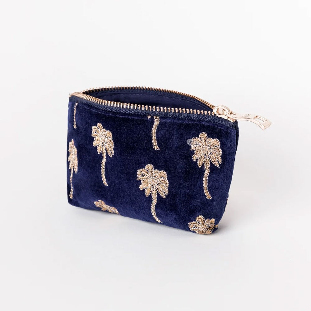 Gold Palm Tree Coin Purse - Navy