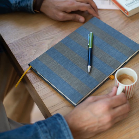 Navy & Khaki Stripe Casebound Notebook & Pen Set