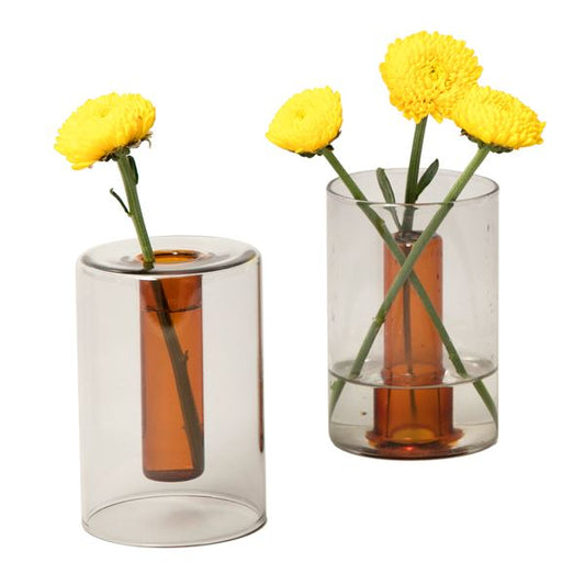 Reversible Glass Vase - Small - Grey / Orange