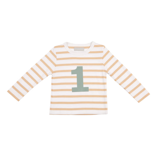 Age 1 Biscuit and White Breton Striped Number T Shirt