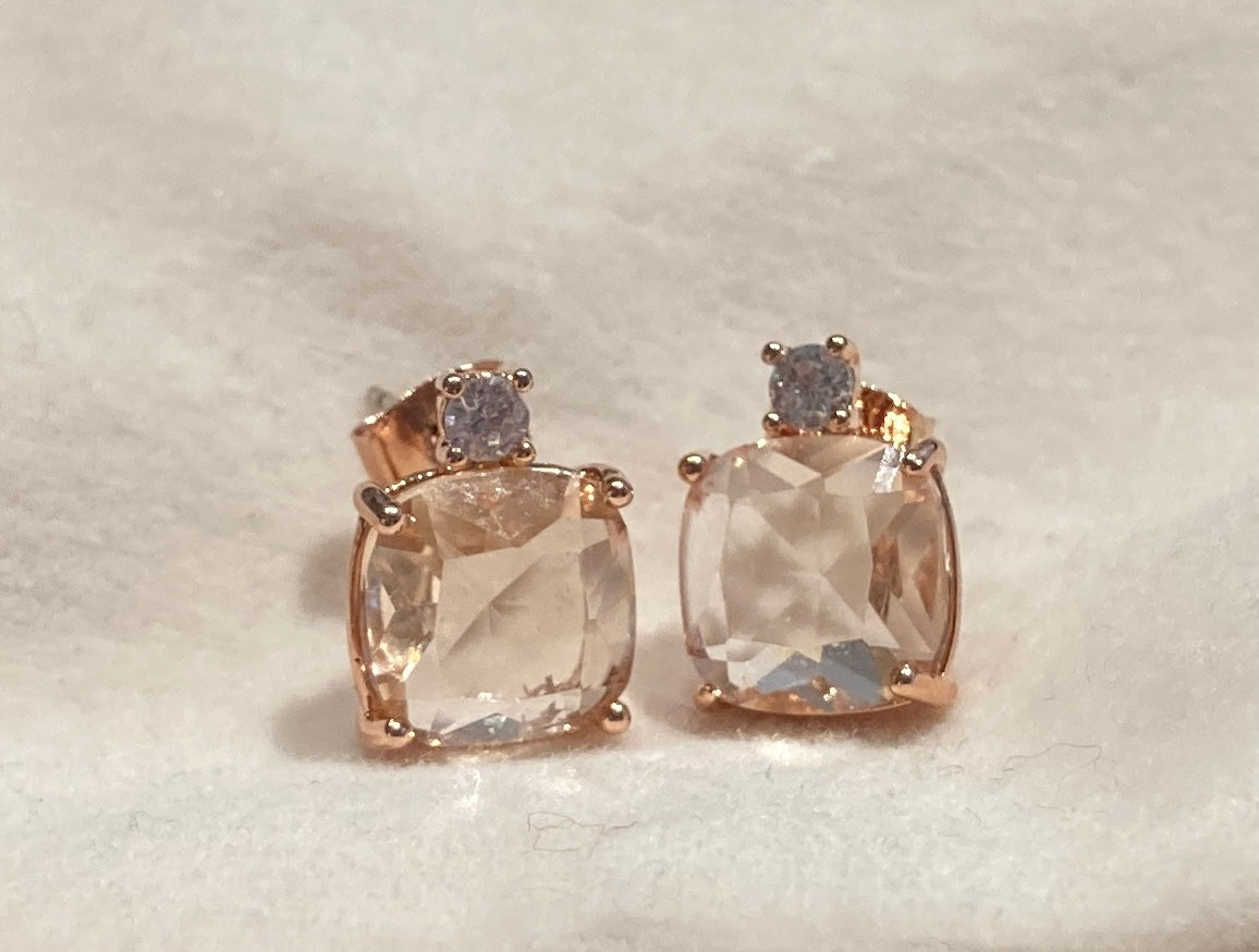 Square Crystal Earrings Rose Gold - Pink