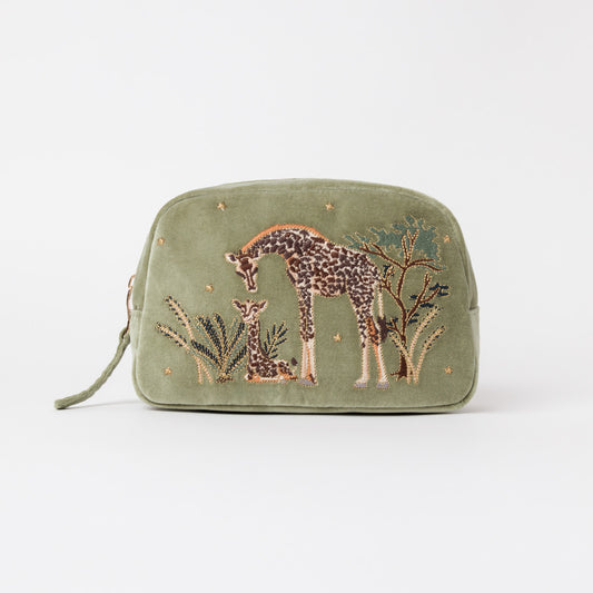 Giraffe Mother and Baby Cosmetic Bag - Olive Velvet