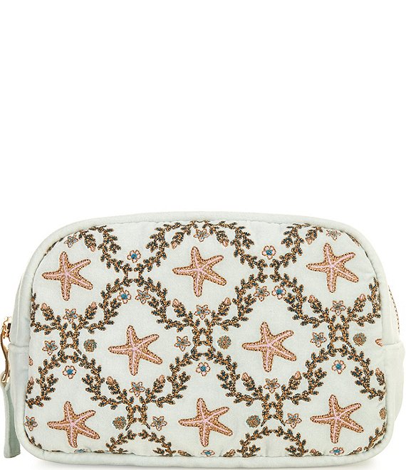 Starfish Garden Velvet Makeup Bag -Ice Blue