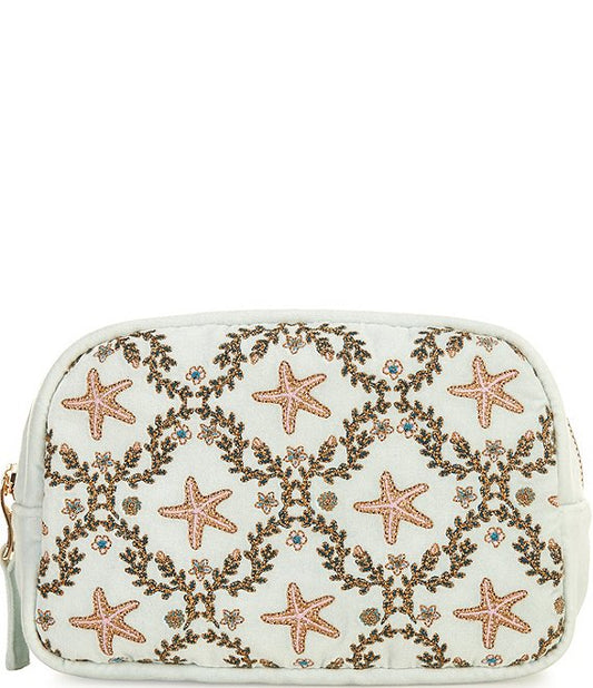 Starfish Garden Velvet Makeup Bag -Ice Blue