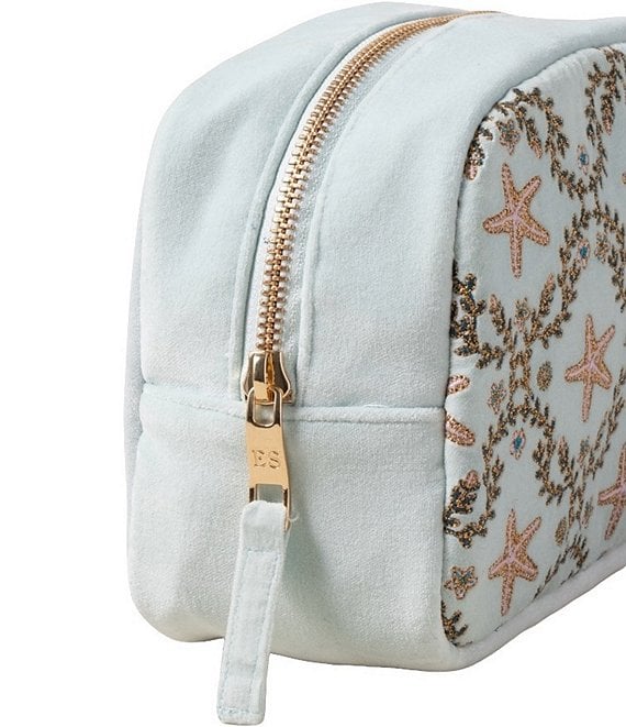 Starfish Garden Velvet Makeup Bag -Ice Blue