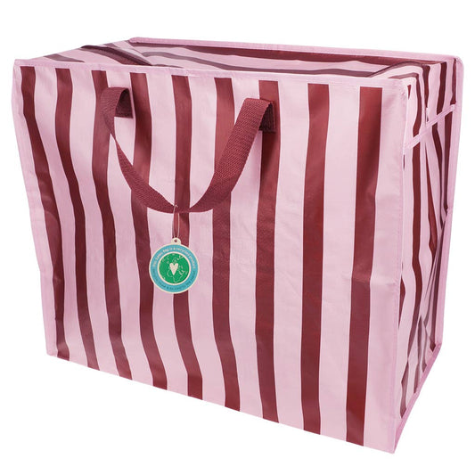 Jumbo storage bag - Pink with brown stripe