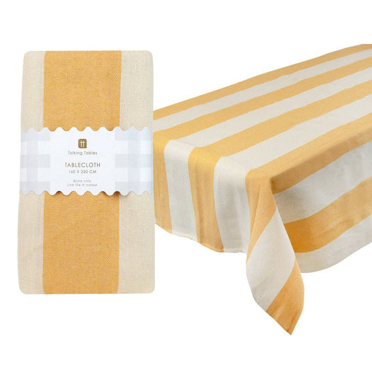 Yellow Stripe Cotton XL Tablecloth - 160cm x 250cm | Summer Tableware |