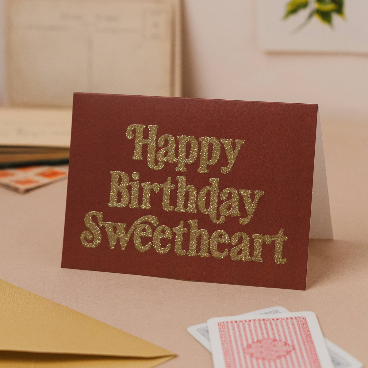 Happy Birthday Sweetheart Brown and Gold Glitter Birthday Ca: Cellophane