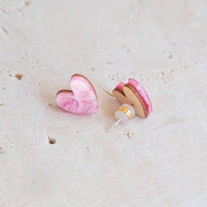 I Heart You Stud Earrings in Merlot Red Marble