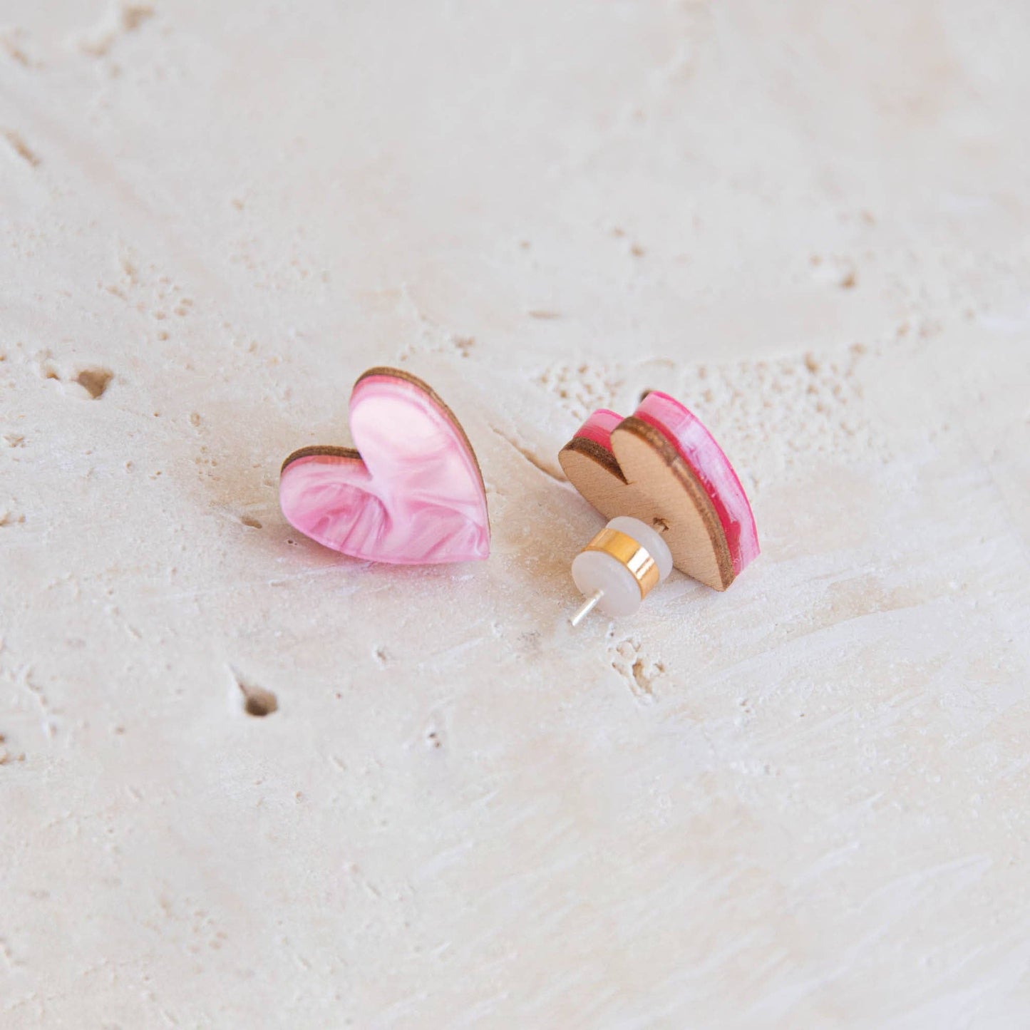 I Heart You Stud Earrings in Pink Marble