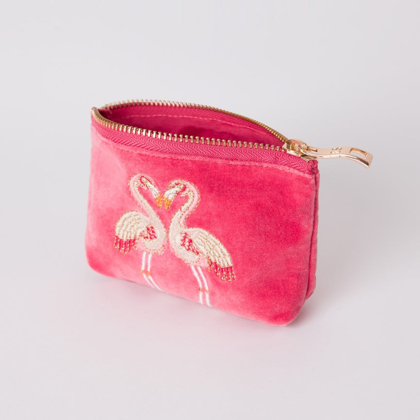 Flamingos Pink Velvet Coin Purse