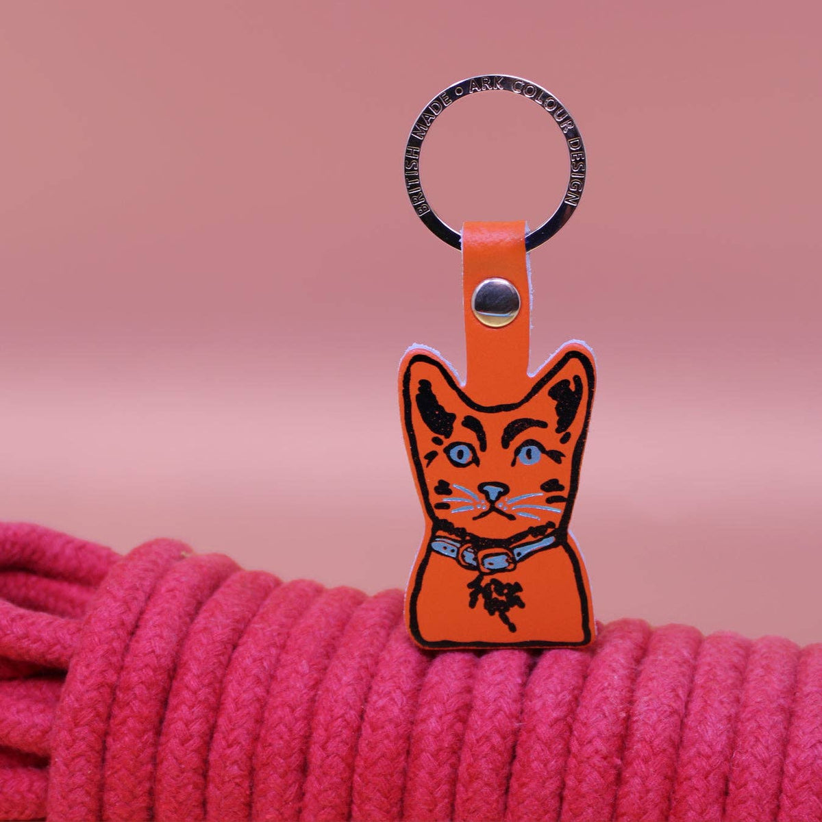 Tabby Cat | Leather Key Ring | Gold Plated: Orange