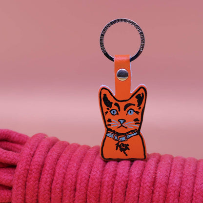 Tabby Cat | Leather Key Ring | Gold Plated: Orange