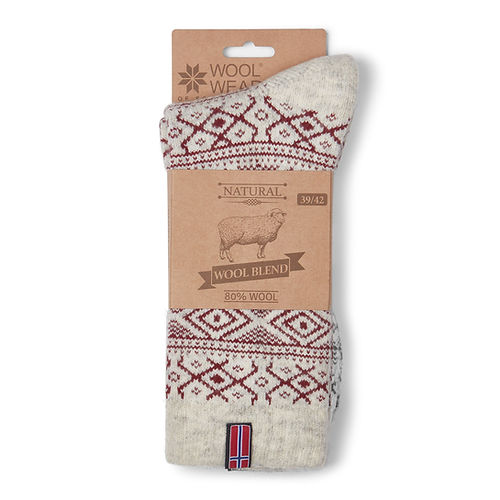 Norwegian socks Norway Flag Grey/Bordeaux - Size 35/38