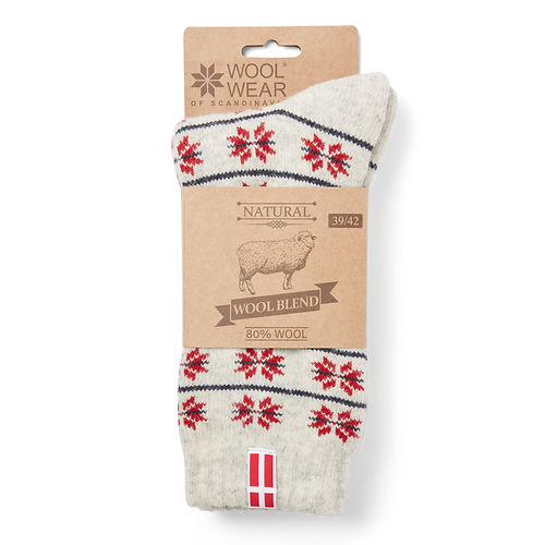 Norwegian socks Danish Flag Snowflakes Red - Size 35/38