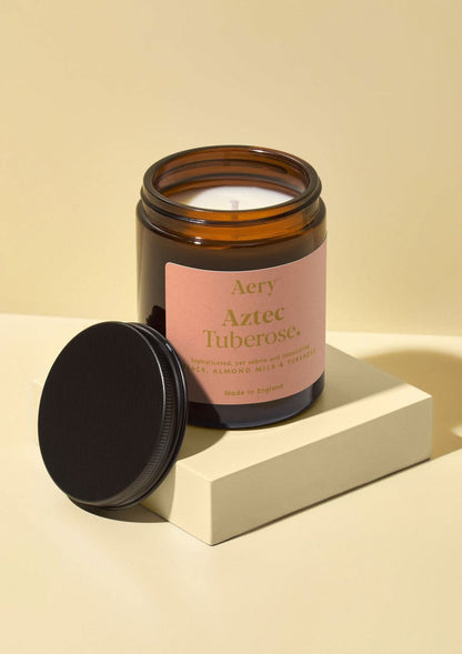 Aztec Tuberose Scented Jar Candle - Peach, Almond Milk and Tuberose 140g
