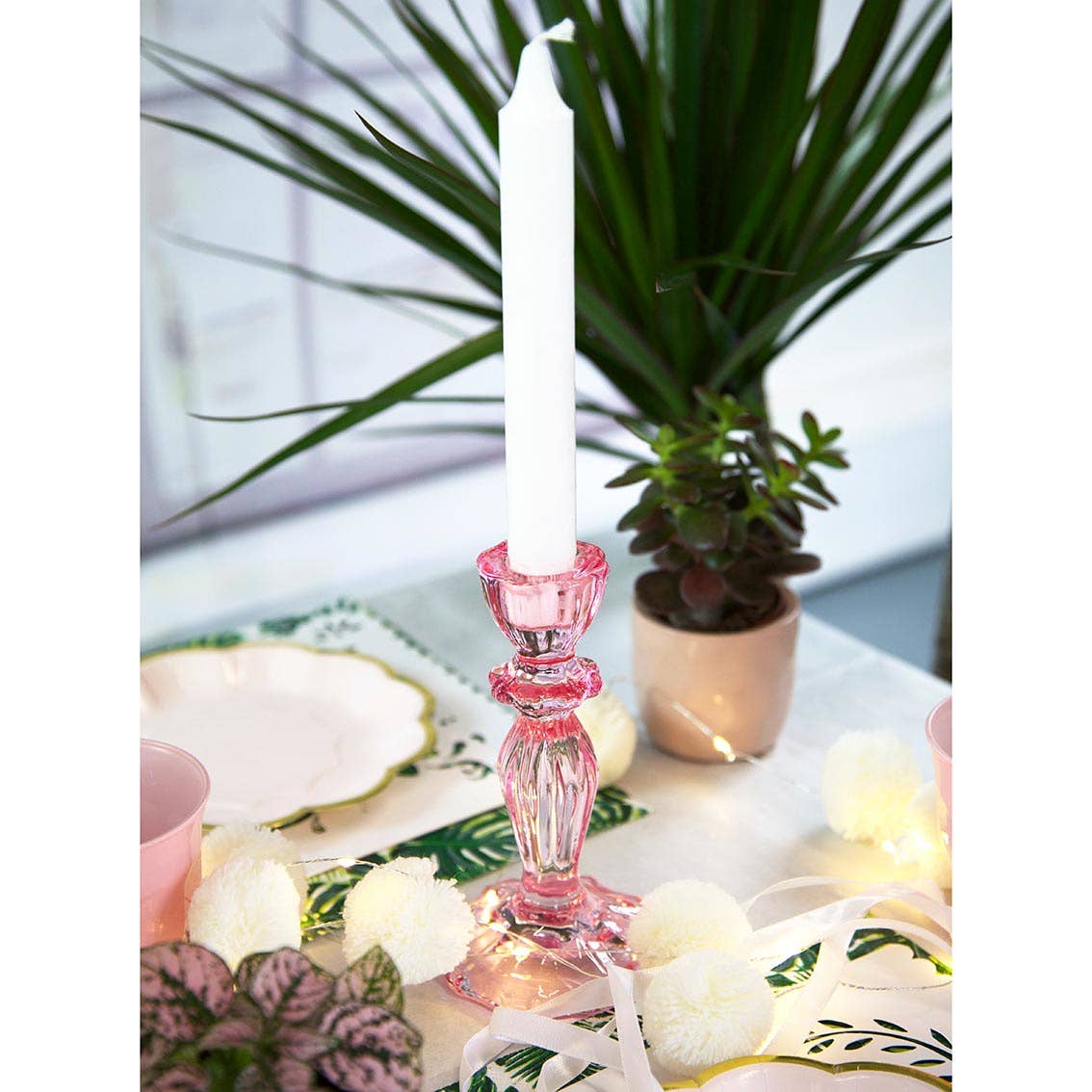 Pink Glass Candle Holder | Mothers Day | Home Decor | Gift |