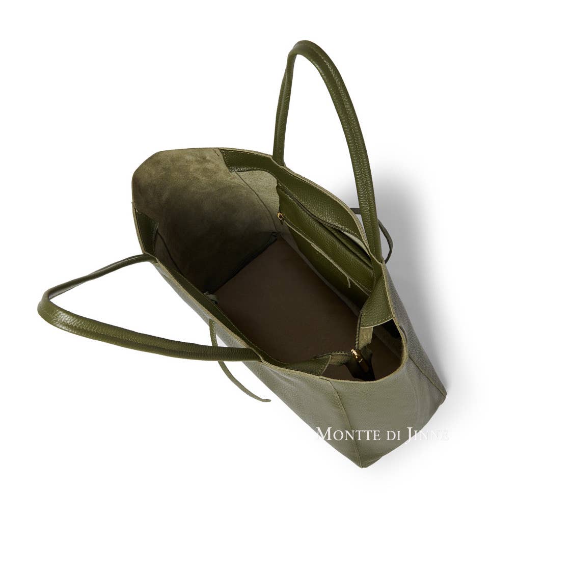 Italian Handmade Genuine Leather Oversized Tote Bag - Olive Green