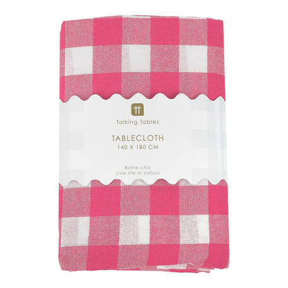 Raspberry & White Fabric Gingham Tablecloth | Summer |