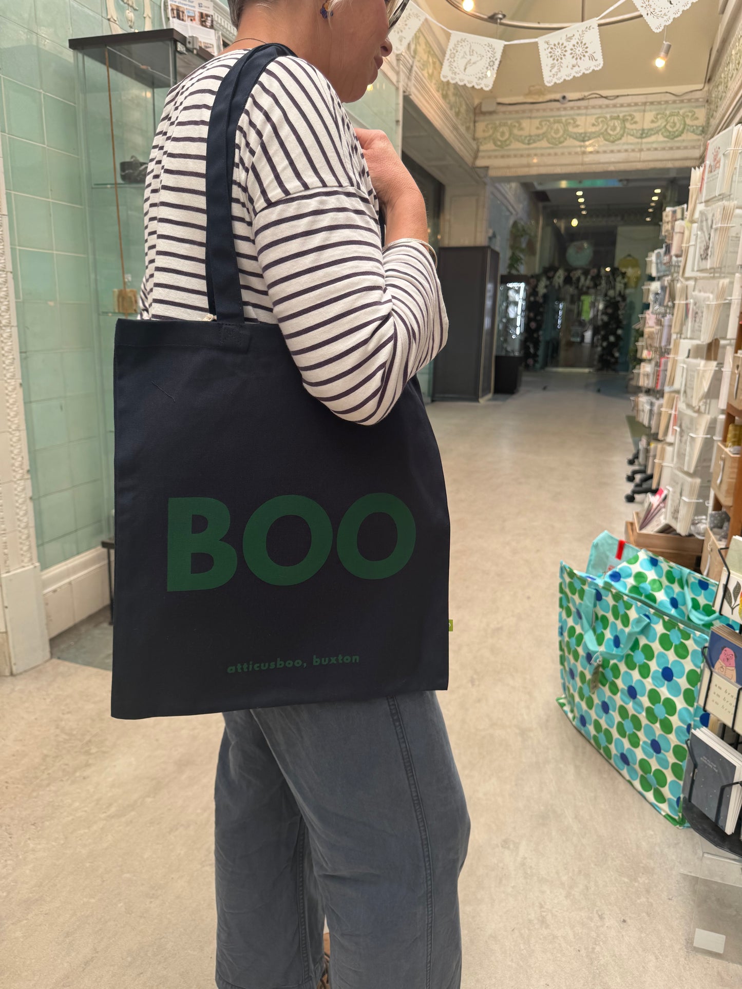 BOO tote bag - Green on Navy