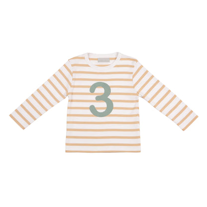 Age 3 Biscuit and White Breton Striped Number T Shirt