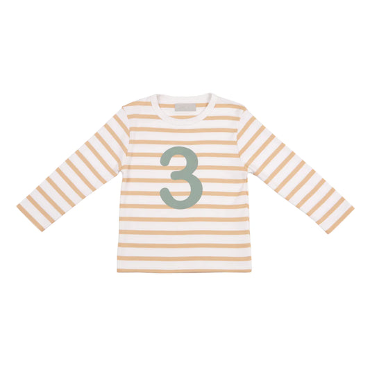 Age 3 Biscuit and White Breton Striped Number T Shirt
