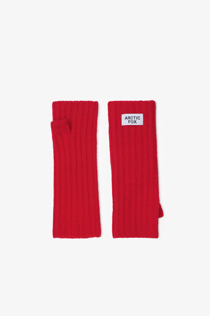 Merino Wool Fingerless Gloves - Flame Red - AW25