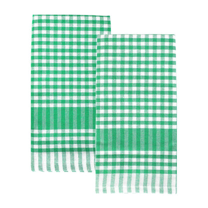 Green & White Fabric Gingham Napkins/Tea Towels | 2 Pack |