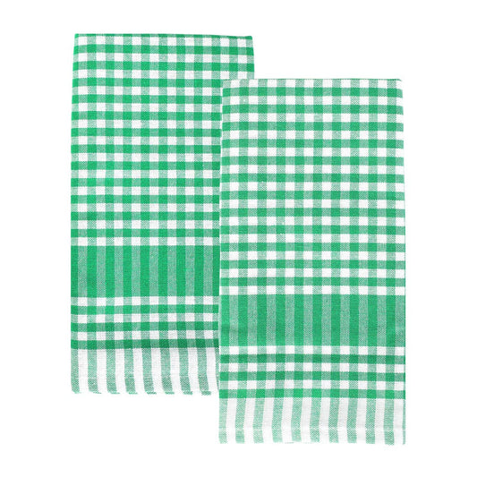 Green & White Fabric Gingham Napkins/Tea Towels | 2 Pack |