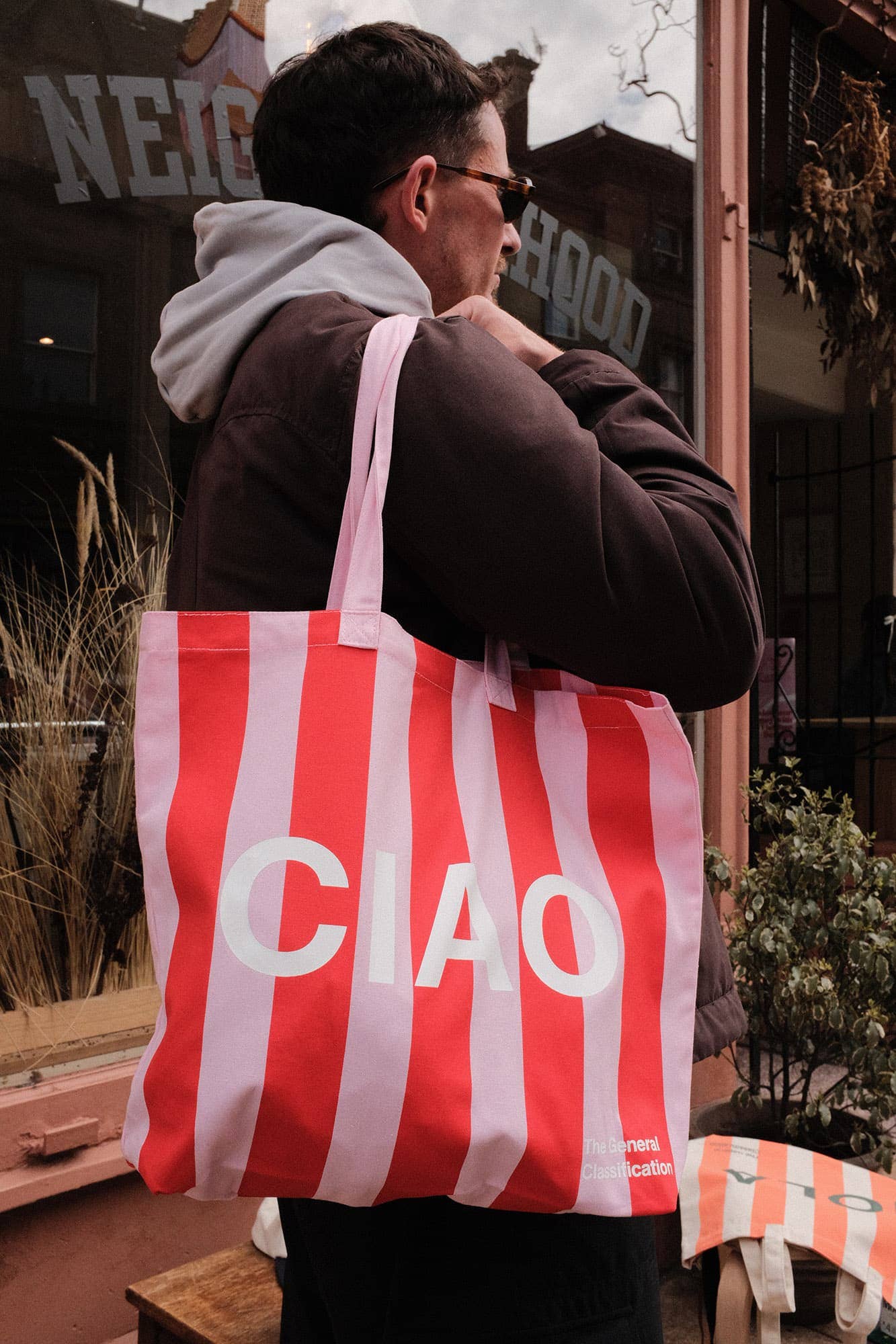 Ciao Tote Bag Pink & Red Stripe