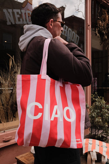 Ciao Tote Bag Pink & Red Stripe