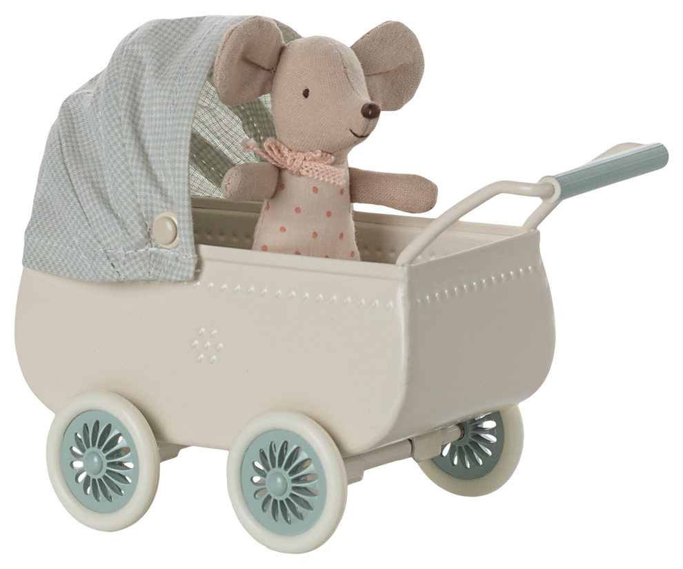Maileg Pram With Baby Mouse - Mint
