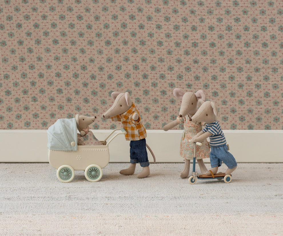 Maileg Pram With Baby Mouse - Mint