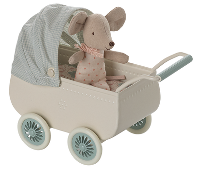 Maileg Pram With Baby Mouse - Mint