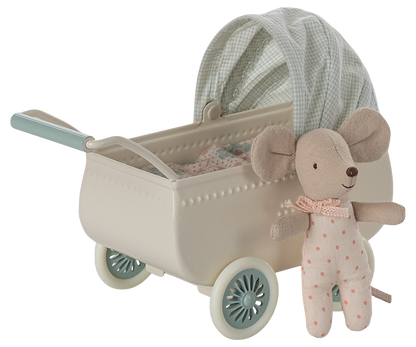 Maileg Pram With Baby Mouse - Mint