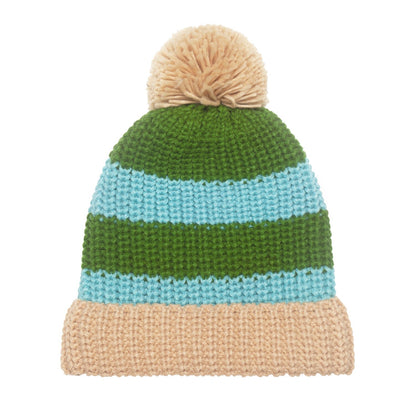 Cosy Striped Knitted Hat Green - 7-10 Years