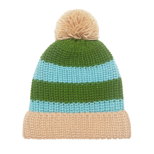 Cosy Striped Knitted Hat Green - 7-10 Years