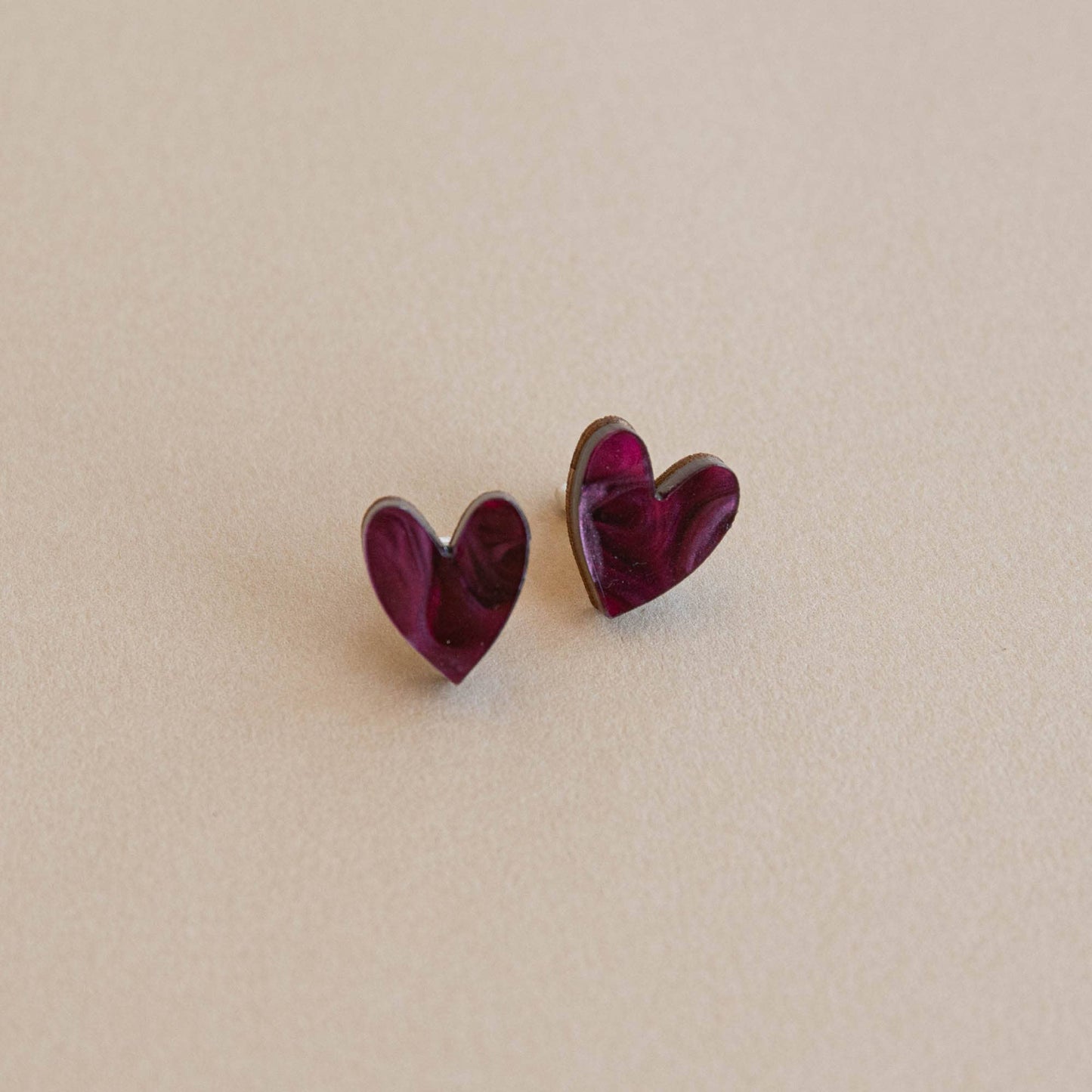 I Heart You Stud Earrings in Merlot Red Marble