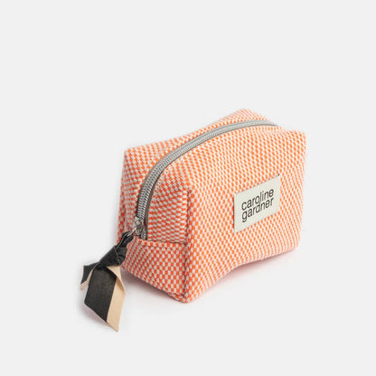 Orange Woven Mini Cube Cosmetic Bag